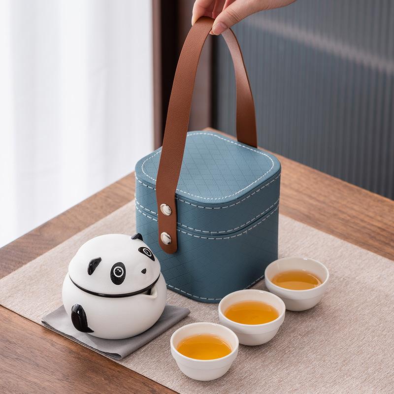 Creative Panda Travel Tea Set Portable Kuaike Ceramic Three Cups Cute Gift Box Company White-collar Business Gifts