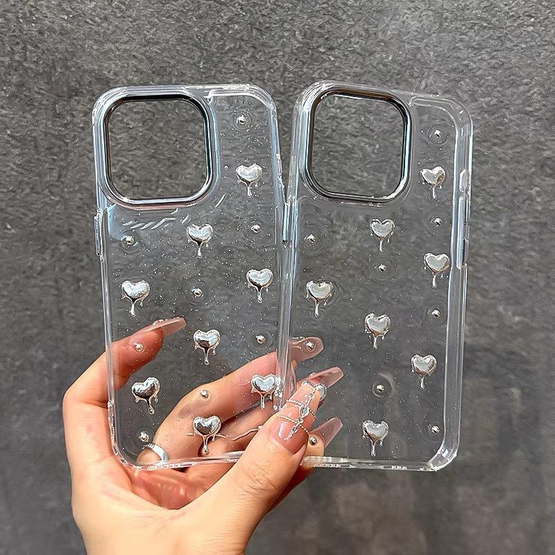 Transparent Phone Case for IPhone 17 Promax Fine Glitter Powder for Apple 14 Electroplated Small Heart Dropper 16