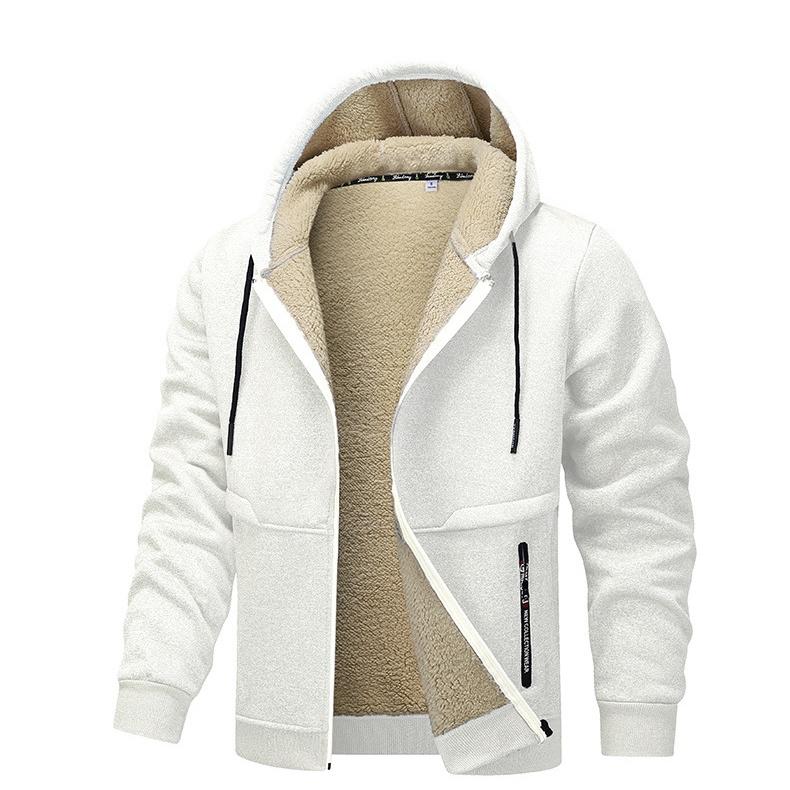 Men's Autumn and Winter Hooded Plus Velvet Thickened Lamb Fleece Cardigan Sweater Plus Size Men's Jacket