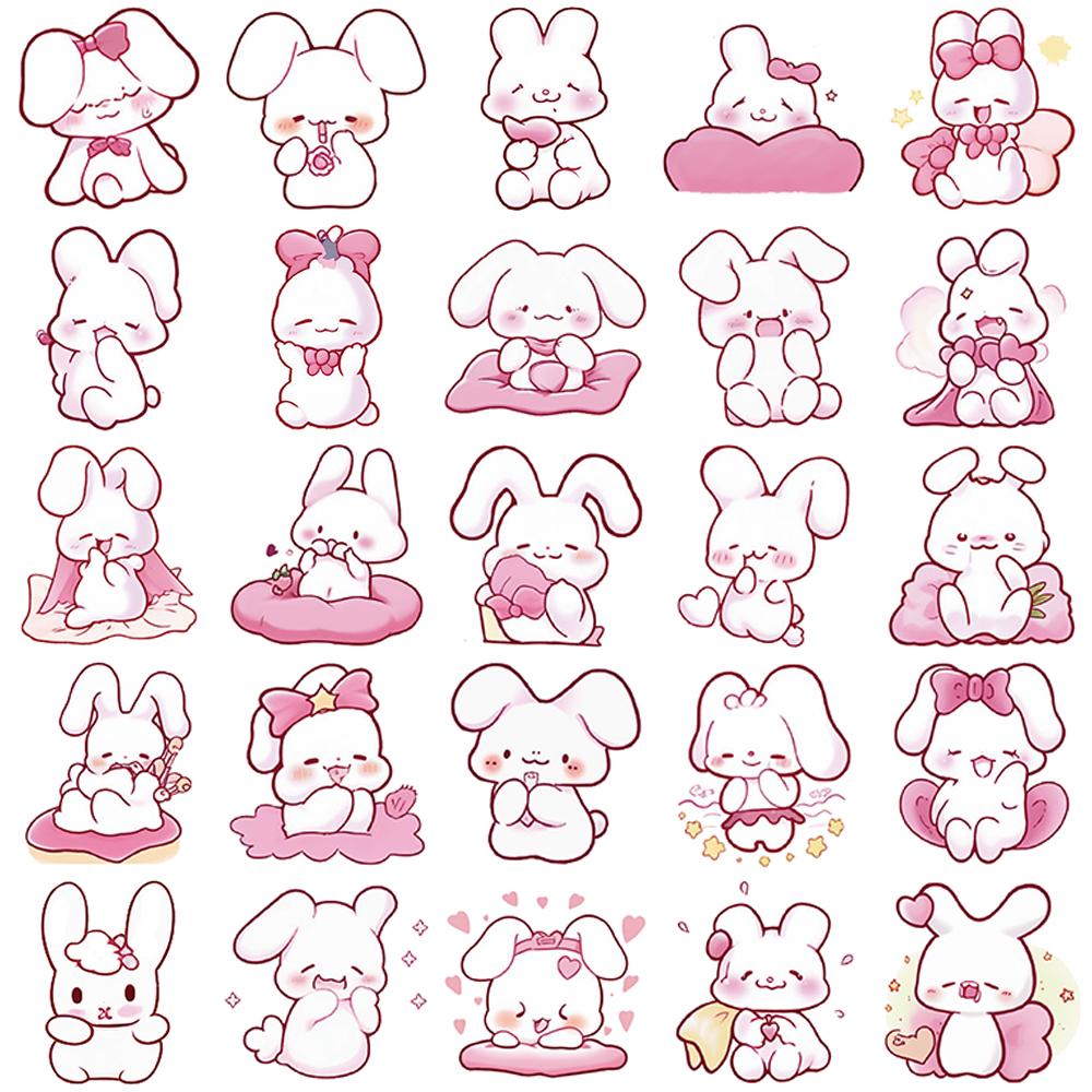 50 Stück Kawaii Rosa Kaninchen Aufkleber Nostalgie Niedlich Kreativ Fotokarte Heimdekoration Wandversiegelung Geschenk Kreativer Cartoon Aufkleber