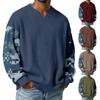 Men's Camouflage Stylish V-Neck Ribbed Textured Long-Sleeve T-Shirt