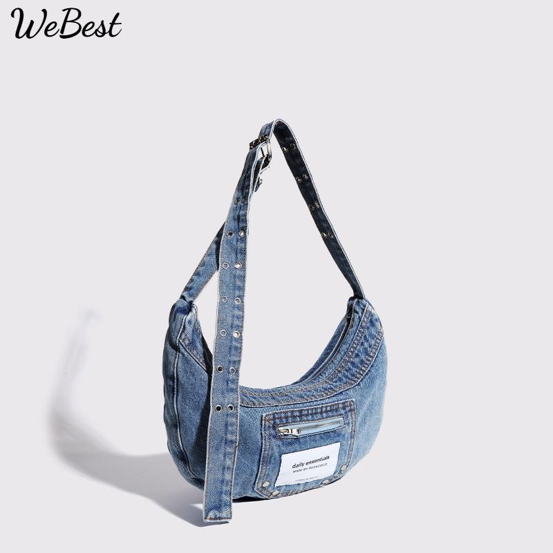 

New Underarm Bag with Niche Design, Retro Washed Denim Dumpling Bag тёмно-синий