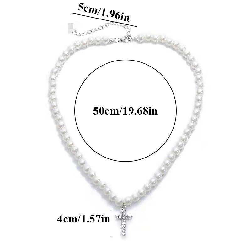 Retro Imitation Pearl Inlaid Rhinestone Cross Pendant Necklace For Men and Women Fashion Jewelry Daily Accessories