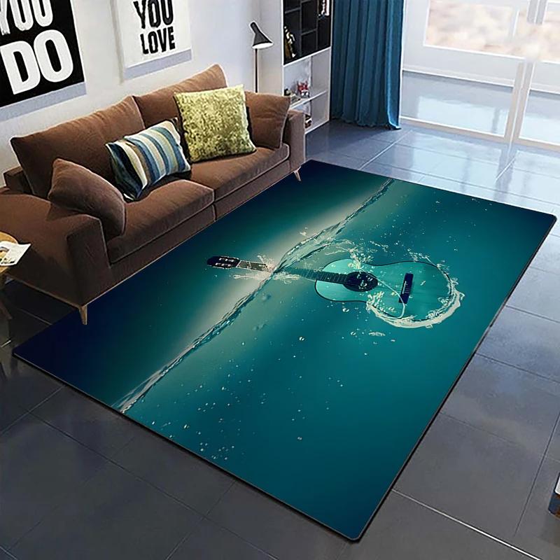 Colorful Music Guitar Melody 3D Printed Carpets for Living Room Non-Slip Area Rug Bedroom Bedside Home Decor Washable Floor Mat