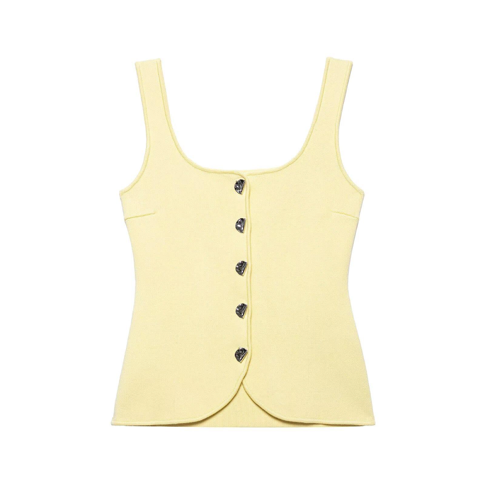 

Summer 2025 Women s Knit Corset-Style Top with Metal Buttons Small жёлтый