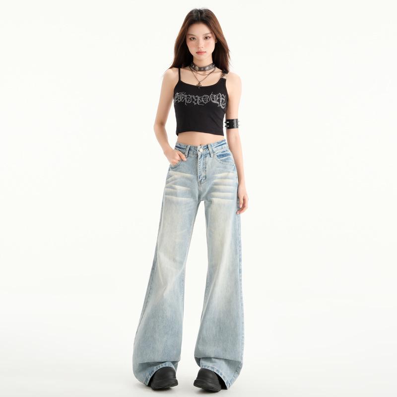 

Женские джинсы с широкими штанинами, потертостями и высокой посадкой - Коллекция Американский Ретро Весна 2025 L