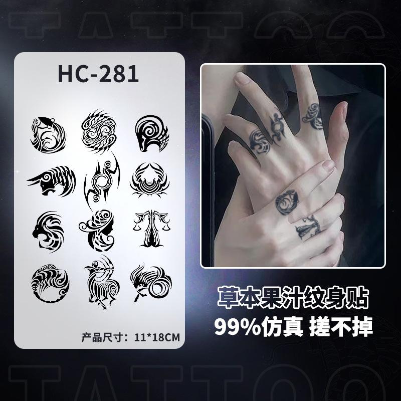 Finger Tattoo Sticker Waterproof Long-Lasting, Juice Semi-Permanent Realistic Small Pattern for Hand & Wrist