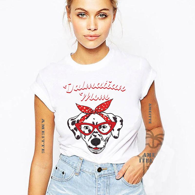 Cute Poodle Mom Ever Red Polka Dot Print T Shirt Hip Hop Women Short Sleeve Woman