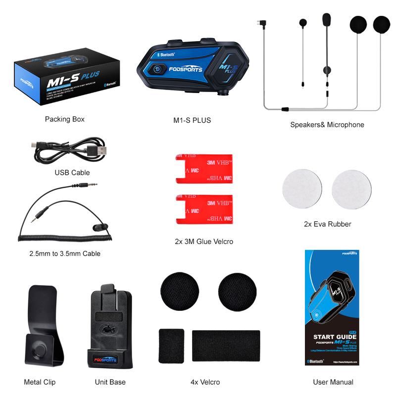 Fodsports M1-S Plus Motorcycle Helmet Intercom Bluetooth Headset,Moto Interphone,8 Riders 2000M,FM Radio,Music Sharing.