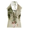 Plant-printed Neck-hanging Small Vest, Ruffle-leaf Edge Lace-up, and Contrasting Backless Spice Girl Top.