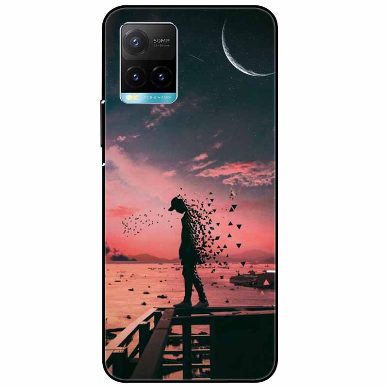Für vivo Y33s Hülle Y 33s Silikon Weich Bemalt Katze Schwarze Hüllen für Vivo V2109 Y33S Rückseite TPU Hülle für VIVOY33s Cartoon