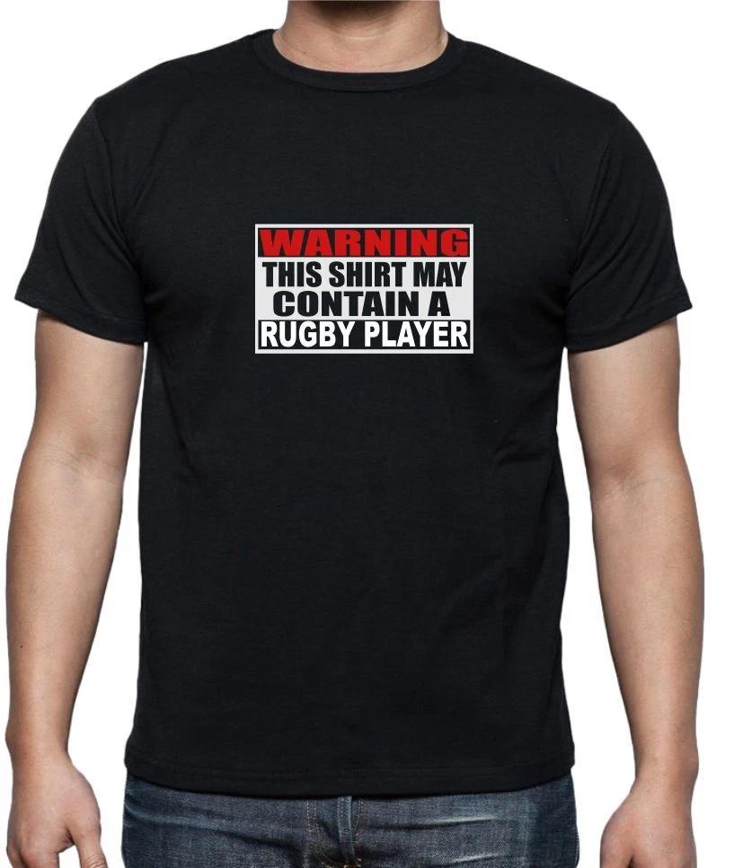 WARNING SHIRT MAY CONTAIN A RUGBY PLAYER - FUNNY SPORTS SLOGAN Mens T-Shirt L