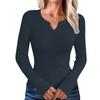 Women's Casual Solid Color V Neck Slim Button Knit Sweater Long Sleeved Base Sweater Sweater