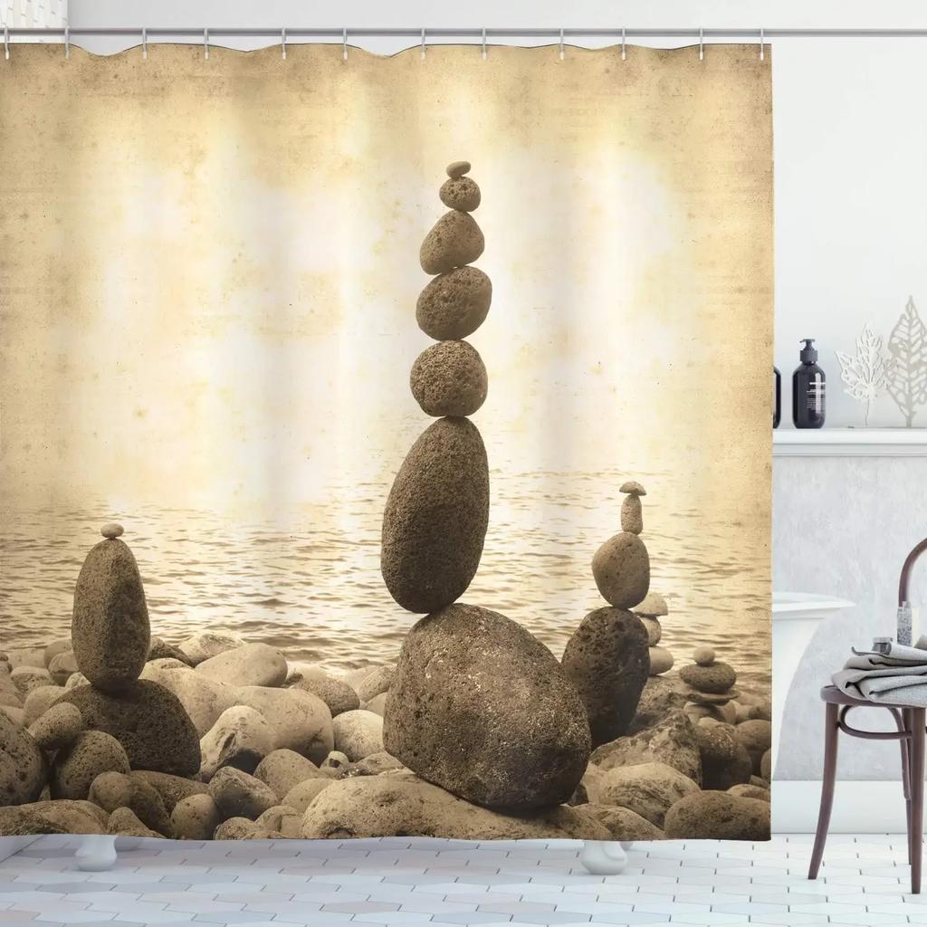 Pebble Printed Shower Curtain Mildew Washable Curtain with Hook Bathroom Decorative Curtain Rocks 3D Shower Curtains 240*180cm