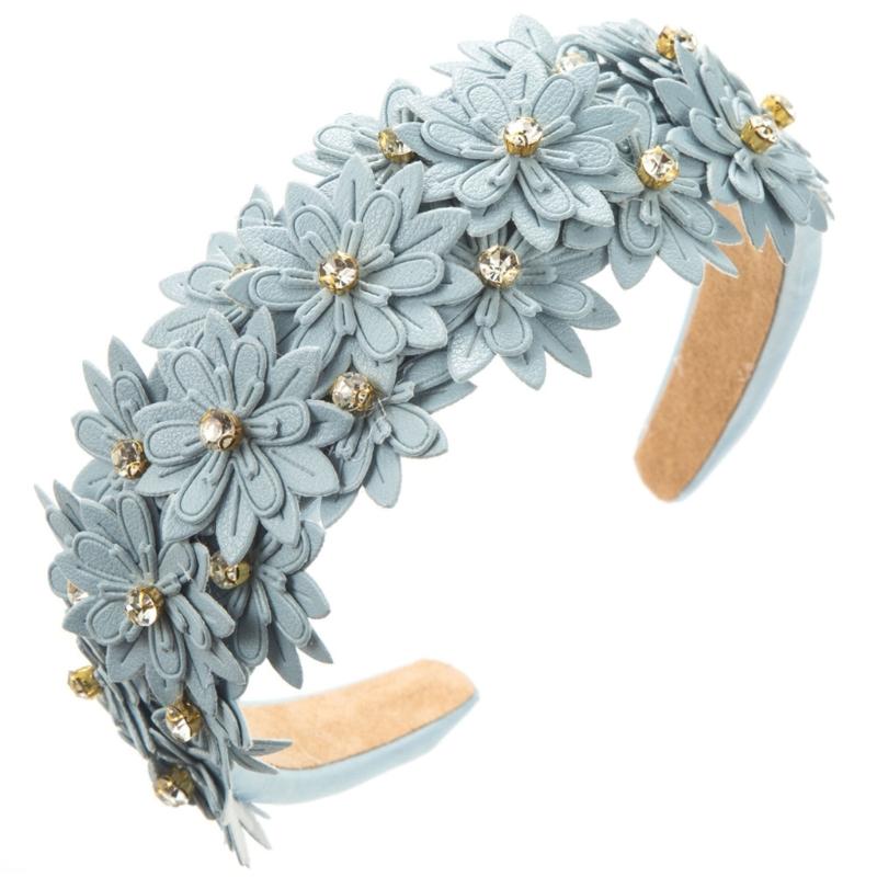 

Модные кожаные аксессуары для волос с многослойной повязкой на голову с цветами синий