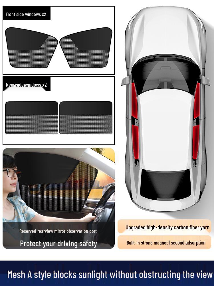 Magnetic Mesh Car Sun Shade - Summer Heat Protection, UV Shield, Clear View.