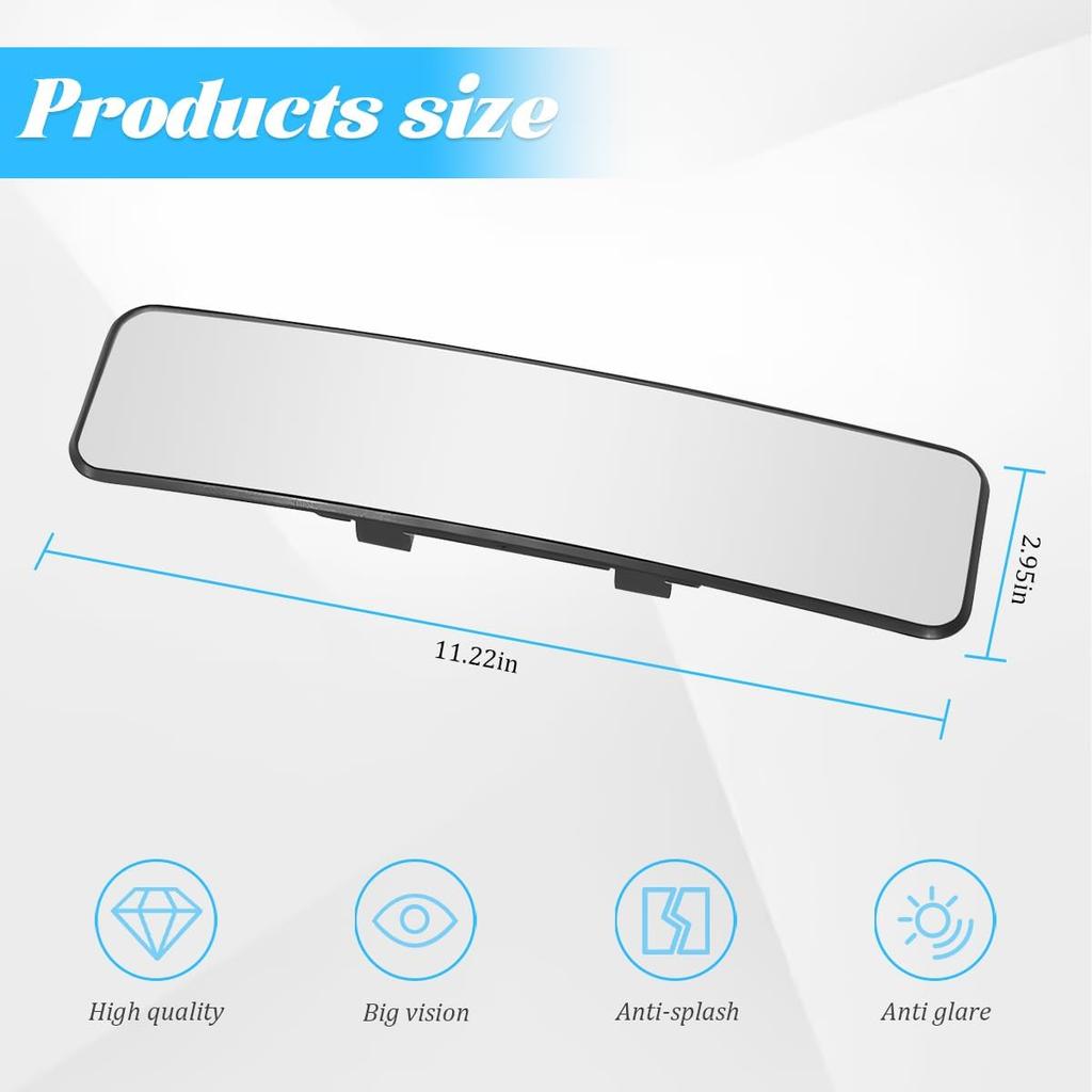 Car Rear View Mirror, 11.2" HD Clear Panoramic Convex Wide Angle Vehicle Rearview Mirror Extender To Reduce Blind Spot, Anti-Glare Clip-On Auto