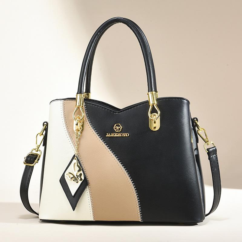 Three Colors Patchwork Women's Handbag Large Capacity Soft Leather Shoulder Bag Fashi Elegant Women's Crossbody Bag
