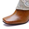 Johnature Handmade Genuine Leather Short Boots Ethnic Style Side Zipper Thick Heel Women's Boots