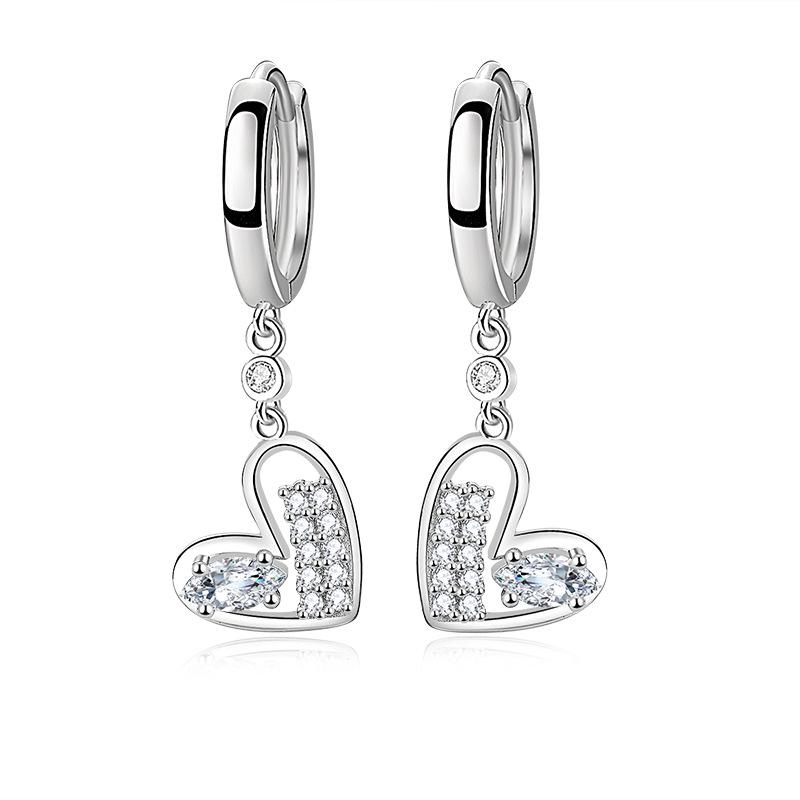 Delicate Solid 925 Sterling Silver White Heart-shaped Zircon Earrings for Women Promise Love Wedding Statement Bijoux Jewelry