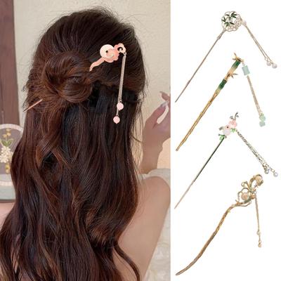 Hanfu Hair Stick Chinese Style Floral Women Hairpins Beads Tassel Decor Hair