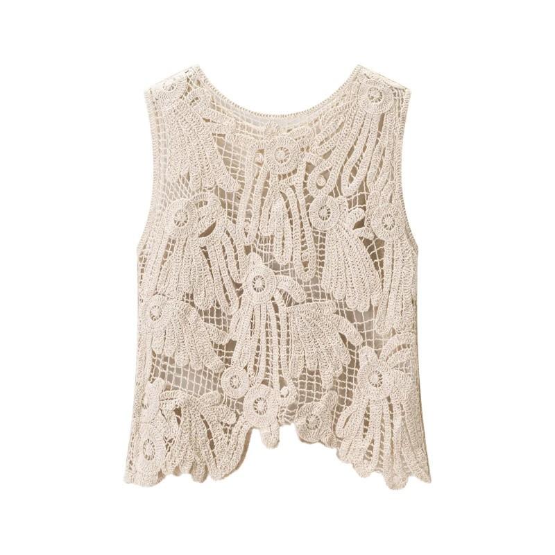 Womens 2026 Asymmetrical Cropped Sleeveless Top - Lightweight Casual Knit Vest In Beige