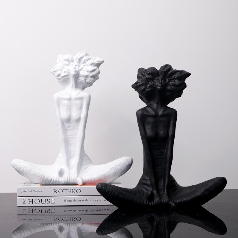 Black and White Minimalist Girl Sculptures for Living Room Decor – Special Offer