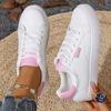 Comemore White Shoes Women's Spring Autumn Flat Bottom Leather Sneakers Casual Lace Up Students College Style Board Shoes Female