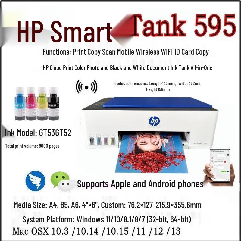 HP Tank 595 Wireless Multi-function Ink Tank Printer CN plug (adapter included)