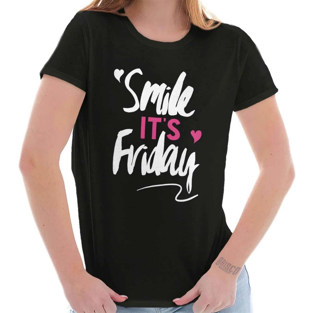 Funny Weekend Vibes Smile Its Friday TGIF Graphic T Shirts for Women T-Shirts XL