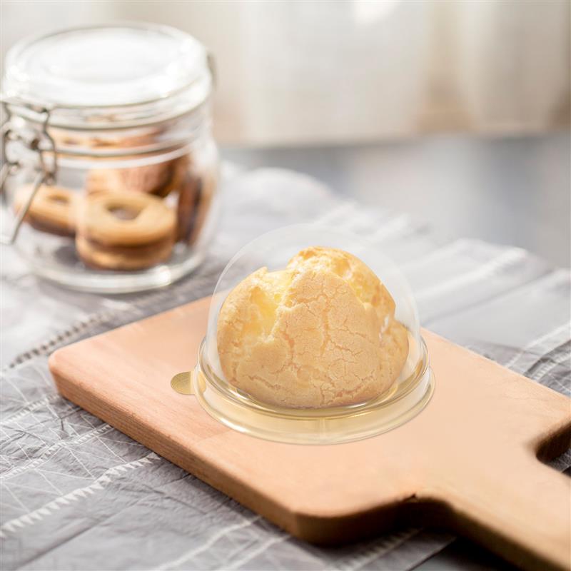 50 stücke Kunststoff Mooncake Dome Boxen Disposible Runde Eigelb Knackig Cupcake Boxen Dessert Mousse Trays Container