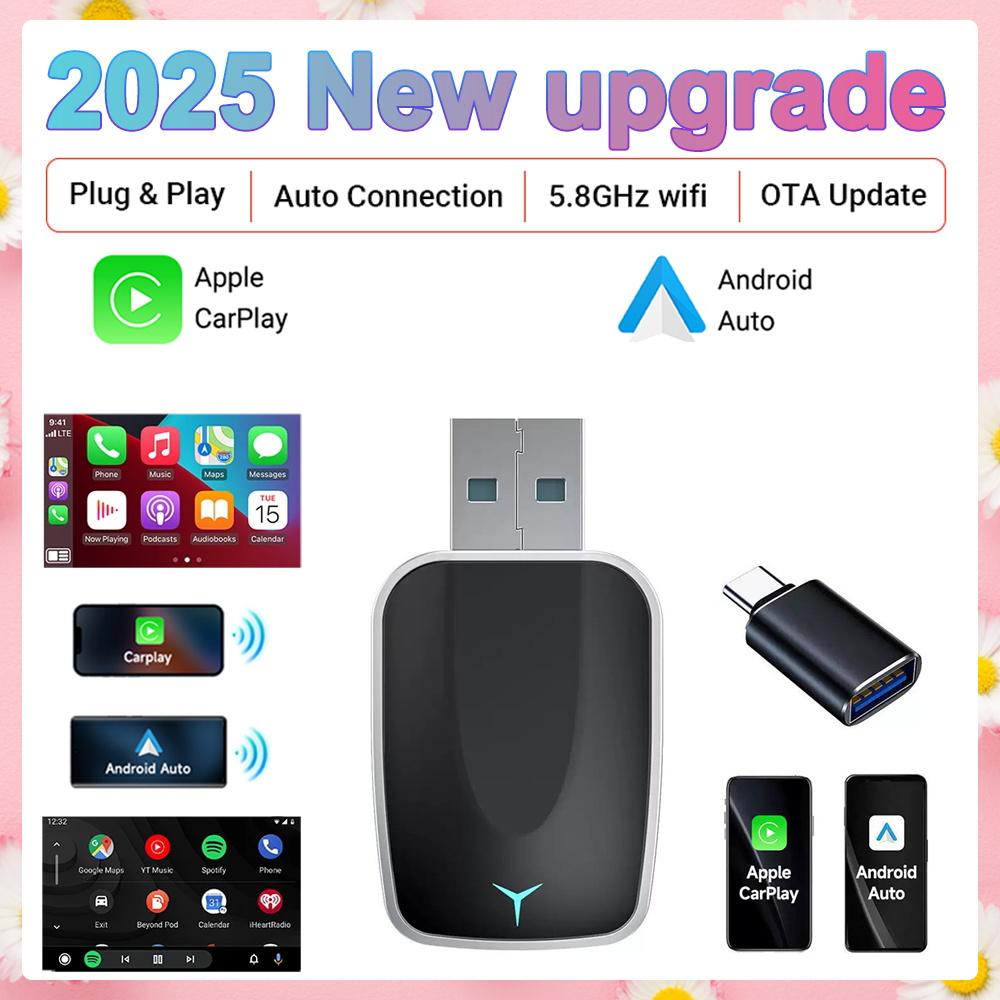 

Мини-адаптер 2-в-1 проводной в беспроводной CarPlay и Android Auto, CarPlay Box, Smart-бокс, Bluetooth, WiFi, подключение Plug&Play, подходит для 99% автомобилей