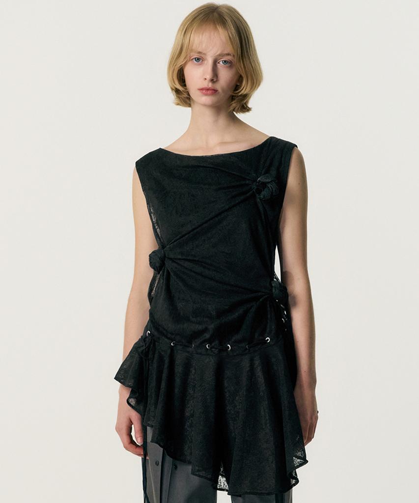 Kimjisu Multi-Knot Lace Jersey Top_Black