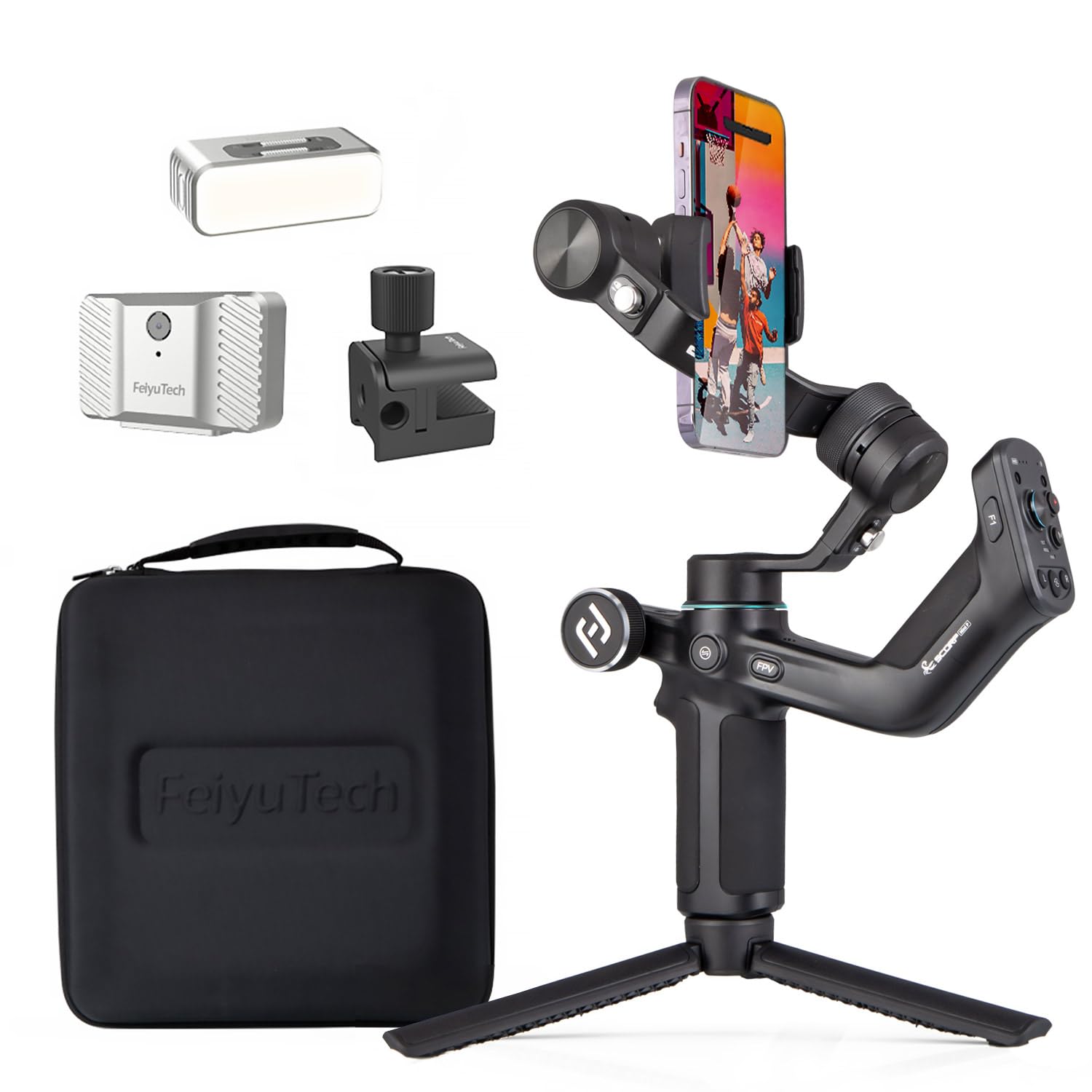 

FeiyuTech SCORP Mini P Complete Smartphone Gimbal Stabilizer Gimbal with Cold Shoe AI Tracking Magnetic LED and Carry Tripod Double Maximum 520g for чорний