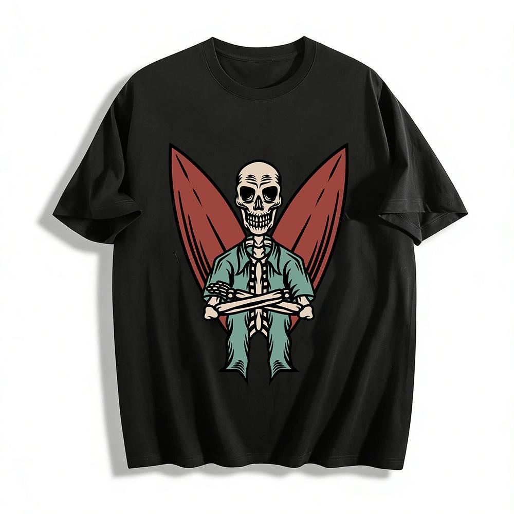 

Vintage Skeleton Wing Print Trendy T-Shirt Unisex Casual Top Pure cotton T-shirt XXS