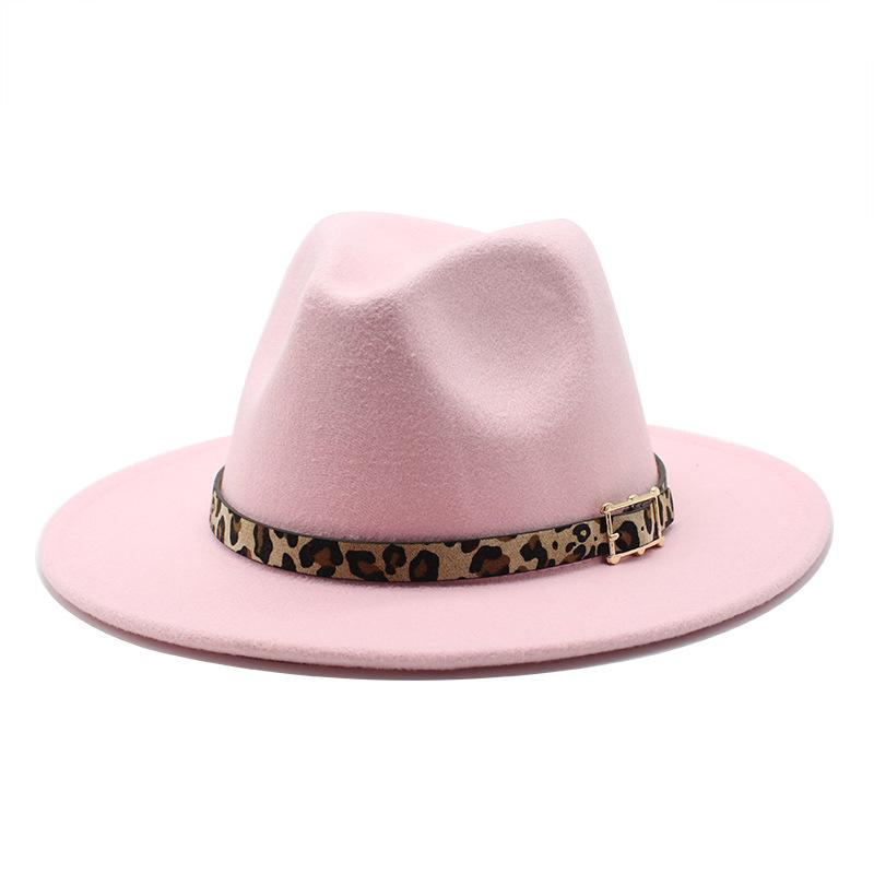 Woolen Top Hat Men'S And Women'S Leopard Print Hat Flat Brim Big Brim Jazz Hat Felt Hat