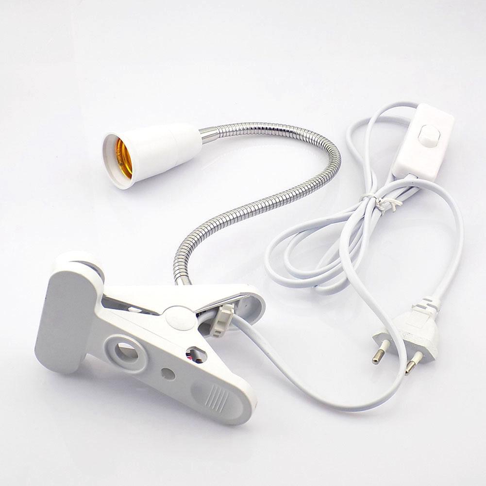 White EU US UK Flexible Light Bulb Lamp AC Power E27 Base Plugs Socket Desk Clip for Book Room Night Light Grow Light Holder