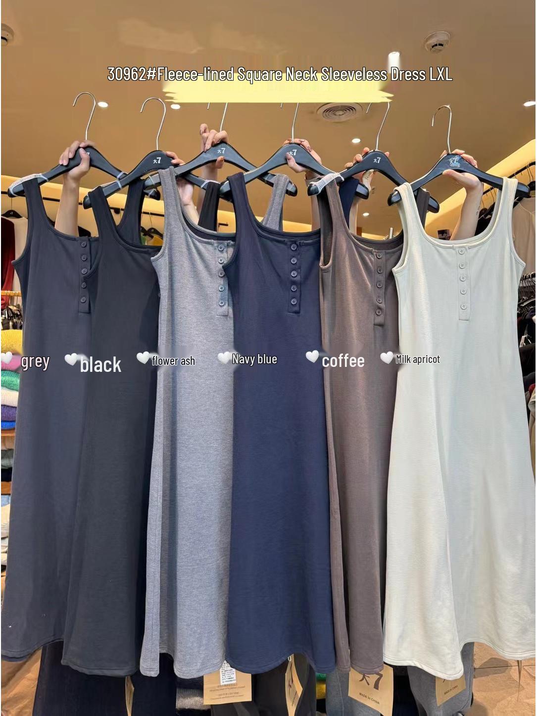 

Женское платье большого размера в корейском стиле с флисовой подкладкой, длинное: Свободный крой, Приталенный, Утолщенный, Квадратный вырез, Длинный рукав XL