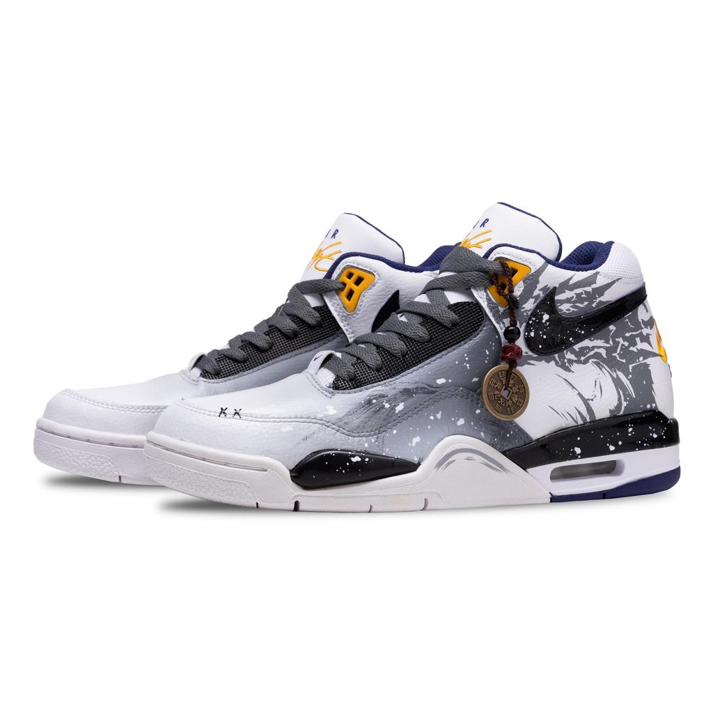 Nike Flight Legacy Long Yin Mid Top Vintage Basketball Shoes Men's Black White Gray BQ4212-102(Team691-)