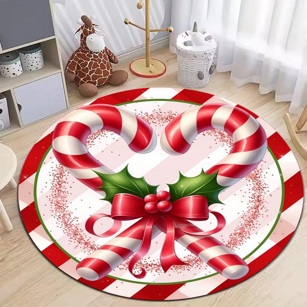 Christmas Ornaments Circle Rug Living Room Decor Sofa Rug Merry Christmas Santa Rudolph Riding Home Mat Festival Event Carpet