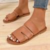 Fashion 2025 Summer New Solid Color Round Toe Open Toe Women's Slippers for Casual Wear Plus Size Fashionable Beach Sandals Flat Bottom