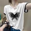 Women's Round Neck Short Sleeve Top Loose Fit Butterfly Print Casual T Shirt Summer Basic Tee