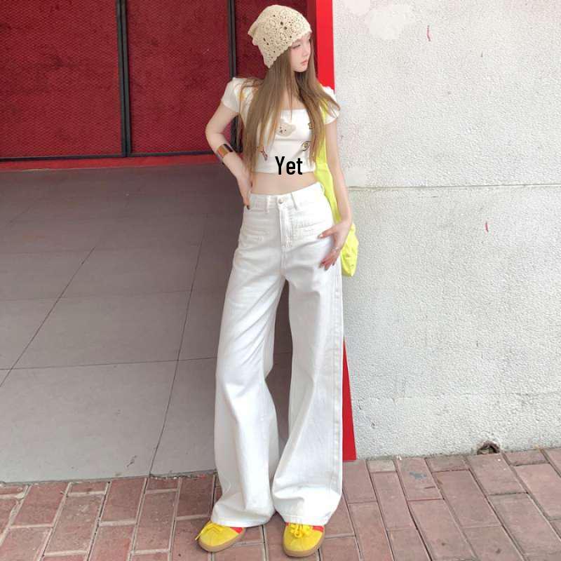 

Women s High Waist White Wide-Leg Jeans with Open Pocket Design Extra Small