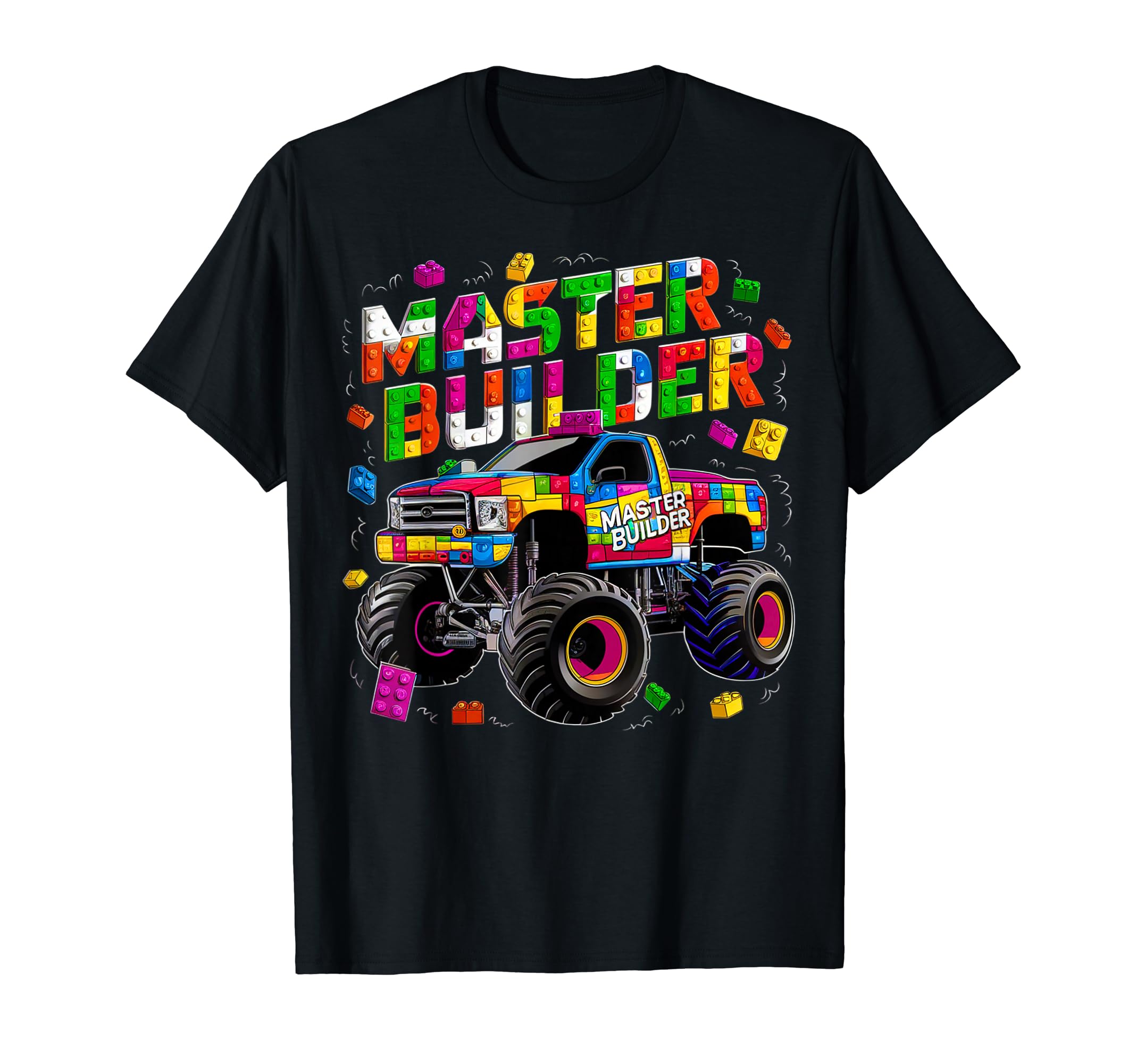 

Master Builder Monster Truck Kids Building Blocks and Bricks Boys T-Shirt
