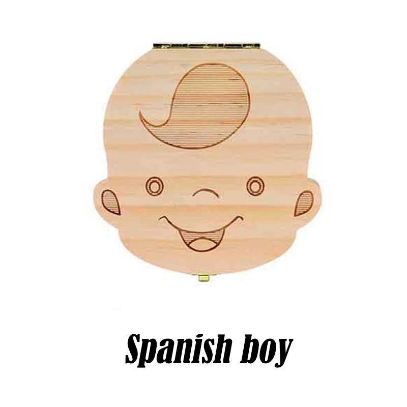 10 Sprachen: Englisch, Niederländisch, Spanisch, Portugal, Französisch, Russland. Baby-Zahnbox aus Holz, Organizer, Milchzähne, Aufbewahrung, Zähne sammeln, Nabelschnur, Gifs speichern
