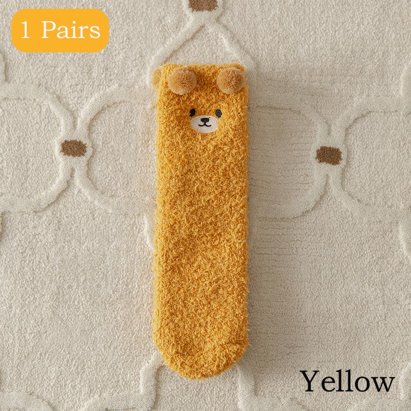 2 Pairs Coral Velvet Women's Socks Bear Thicken Plush Warm Sleep Fluffy Socks Cute Cartoon Lovely Floor Fleece Fuzzy Sock Winter