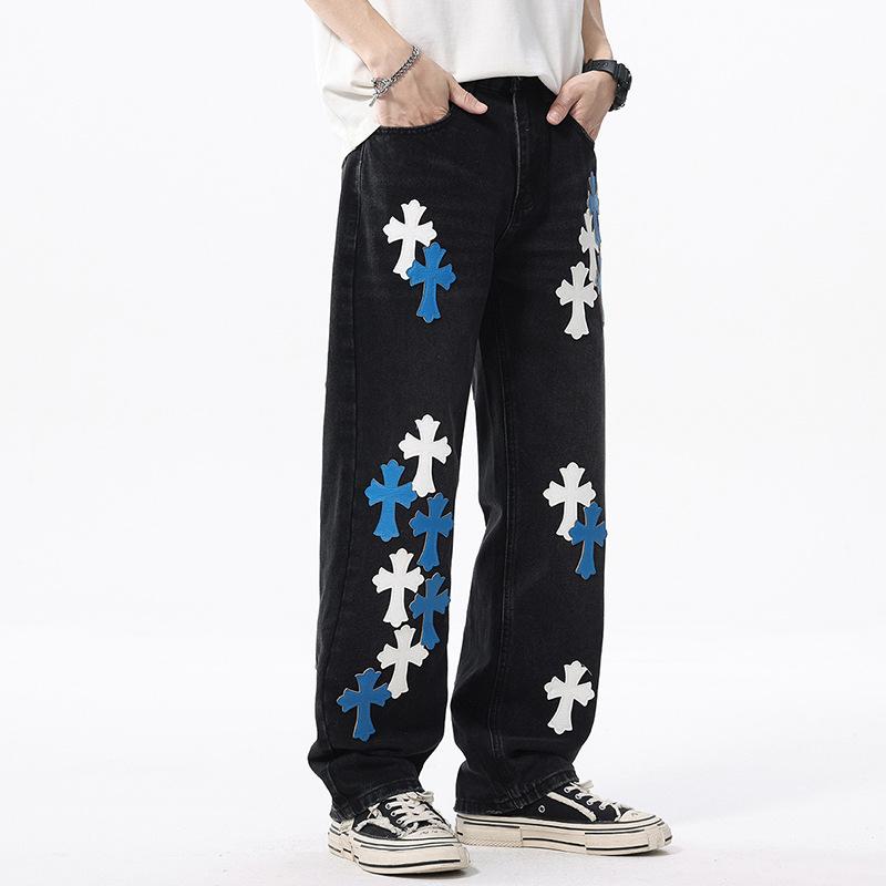 Primăvară și Vară American High Street Cross Jeans Bărbați Pantaloni Largi Drepți cu Picior Larg