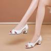 Women Classic High Quality White Pu Leather Peep Toe Square Heel Shoes Lady Cool Black Office Summer Heels A9841