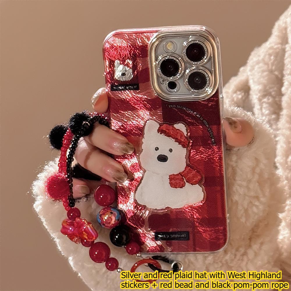Red Plaid West Highland Style Phone Case for IPhone 17 Pro Max, Apple IPhone 16, 3D Cartoon High-quality Protective Case
