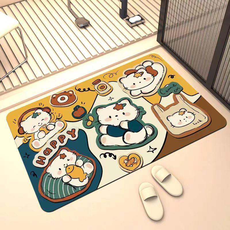 Vintage American Cartoon Bathroom Diatom Mud Absorbent Non-slip Mat Bedroom Bathroom Home Entrance Floor Mat Carpet